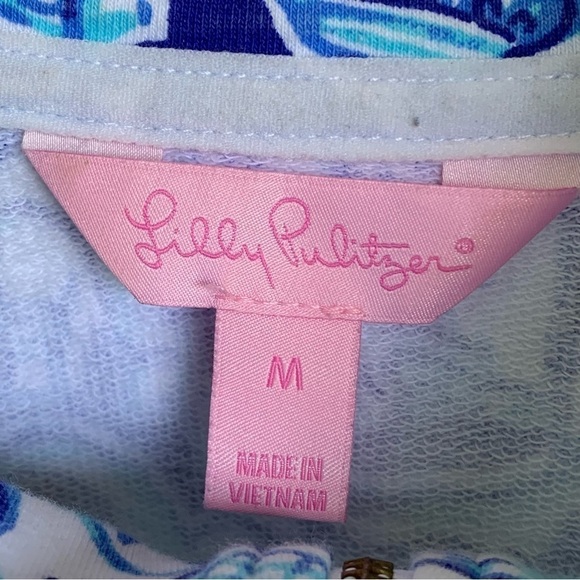 Lilly Pulitzer Blue Elephant Print Half Zip Pullover Get Trunky Women’s Size M - Picture 5 of 9